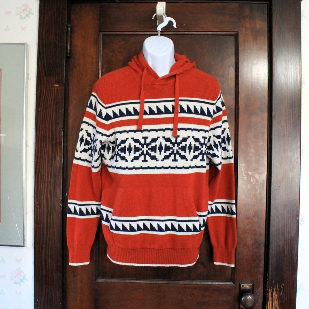American Eagle Men's Hooded Sweater, Aztec Southwest Navajo Tribal, Medium